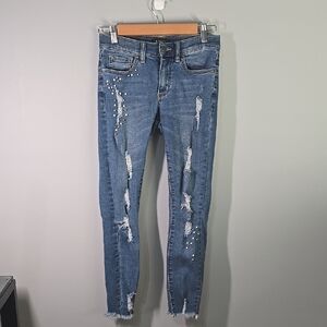 Buffalo David Bitton Jeans Womens Size 2 Blue Distressed Embellished Details